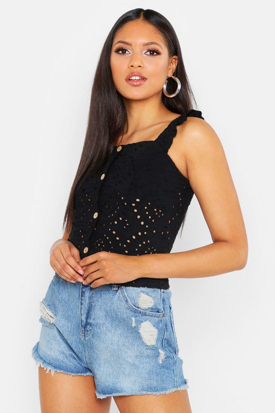 Black Tall Button Front Eyelet Camisole image number 1