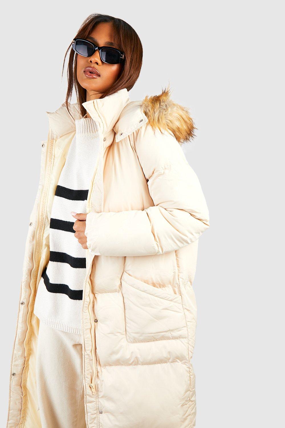 Boohoo fur hood padded hot sale coat