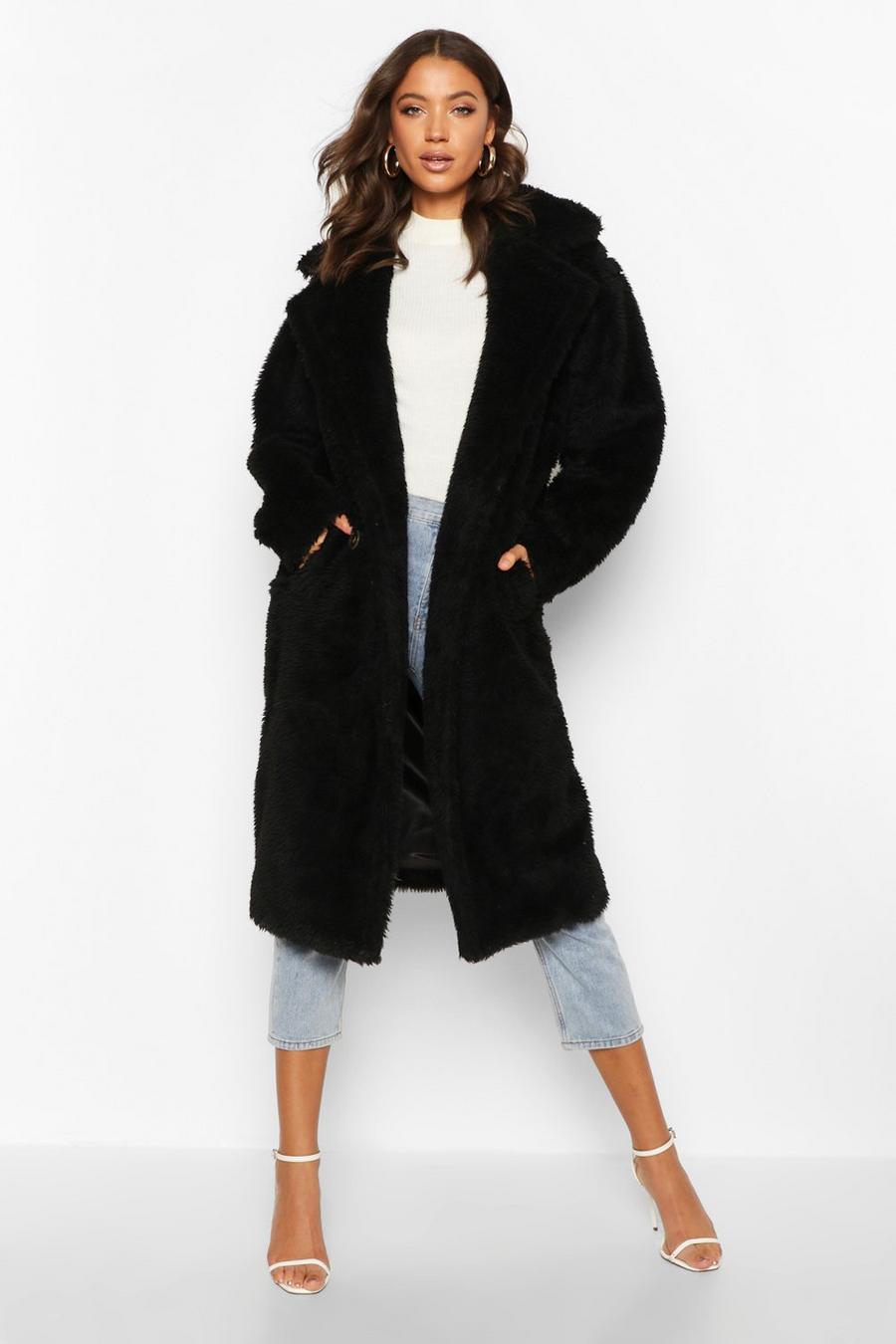 Black Tall Faux Fur Teddy Coat image number 1