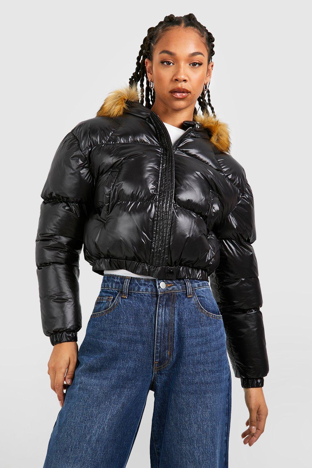 Hooded crop puffer store jacket