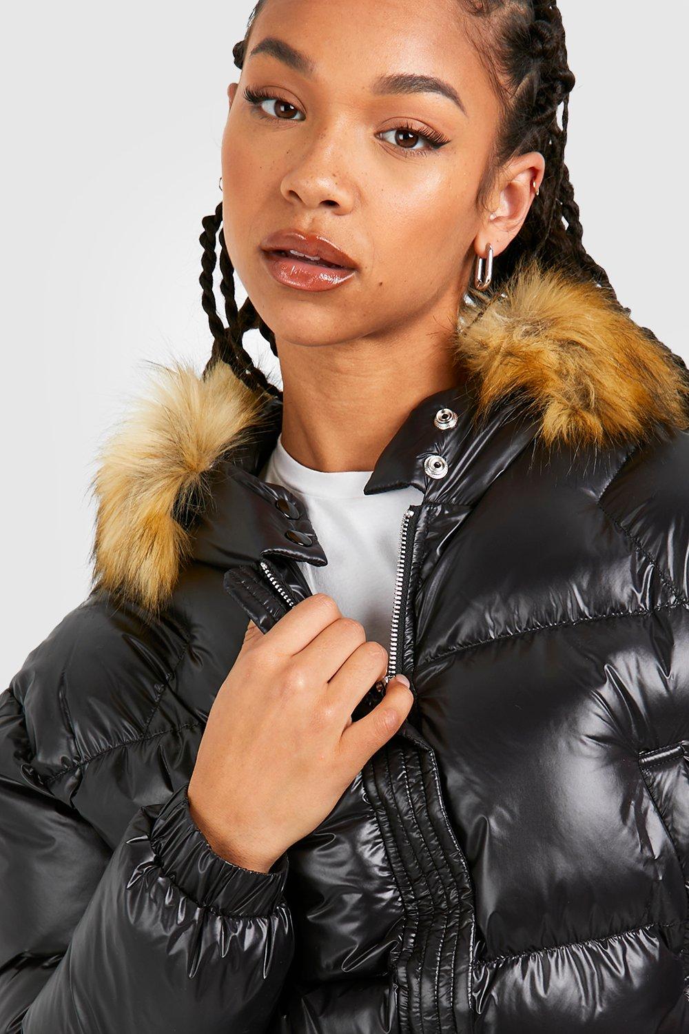 Boohoo fur hood store padded coat