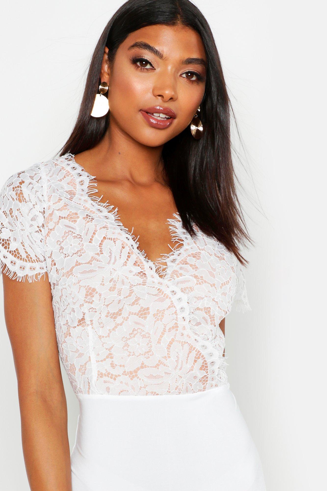 Buy Friends Like These Short Sleeve V Neck Lace Bodysuit from Next Spain