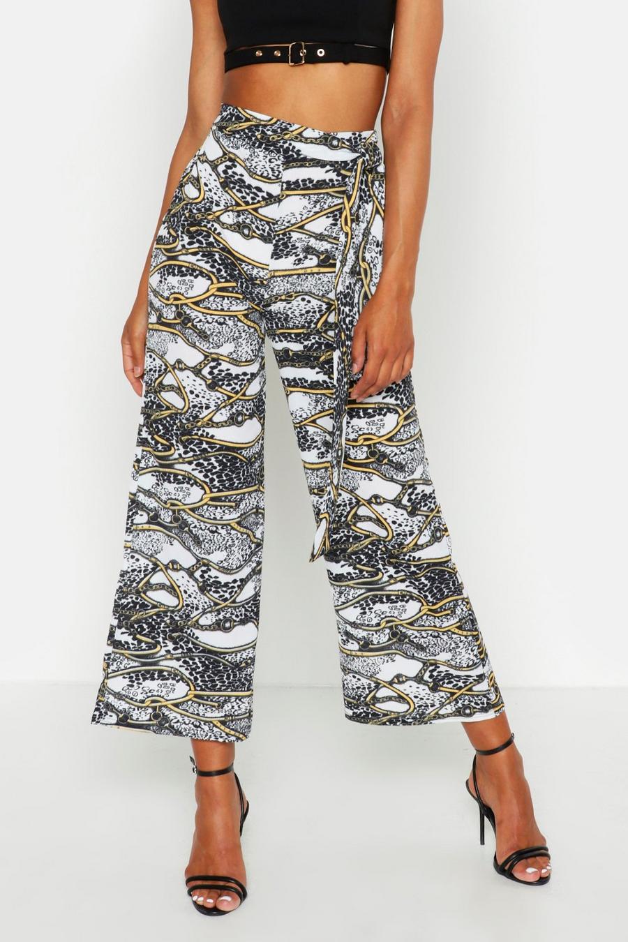 Tall Chain Print Belted Culottes image number 1