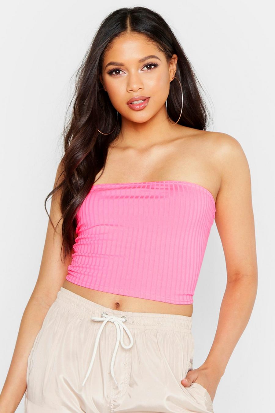 Neon-pink Tall Neon Rib Bandeau Top image number 1
