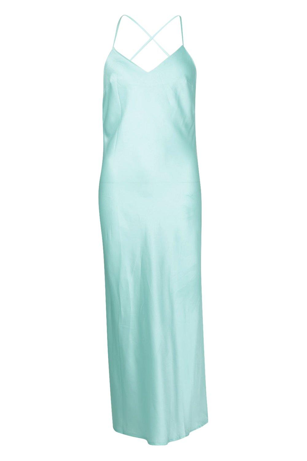 satin cowl back midi slip dress