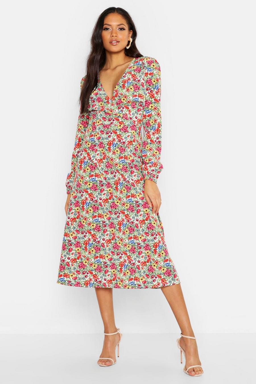 Tall Ditsy Floral Print Wrap Midi Dress image number 1