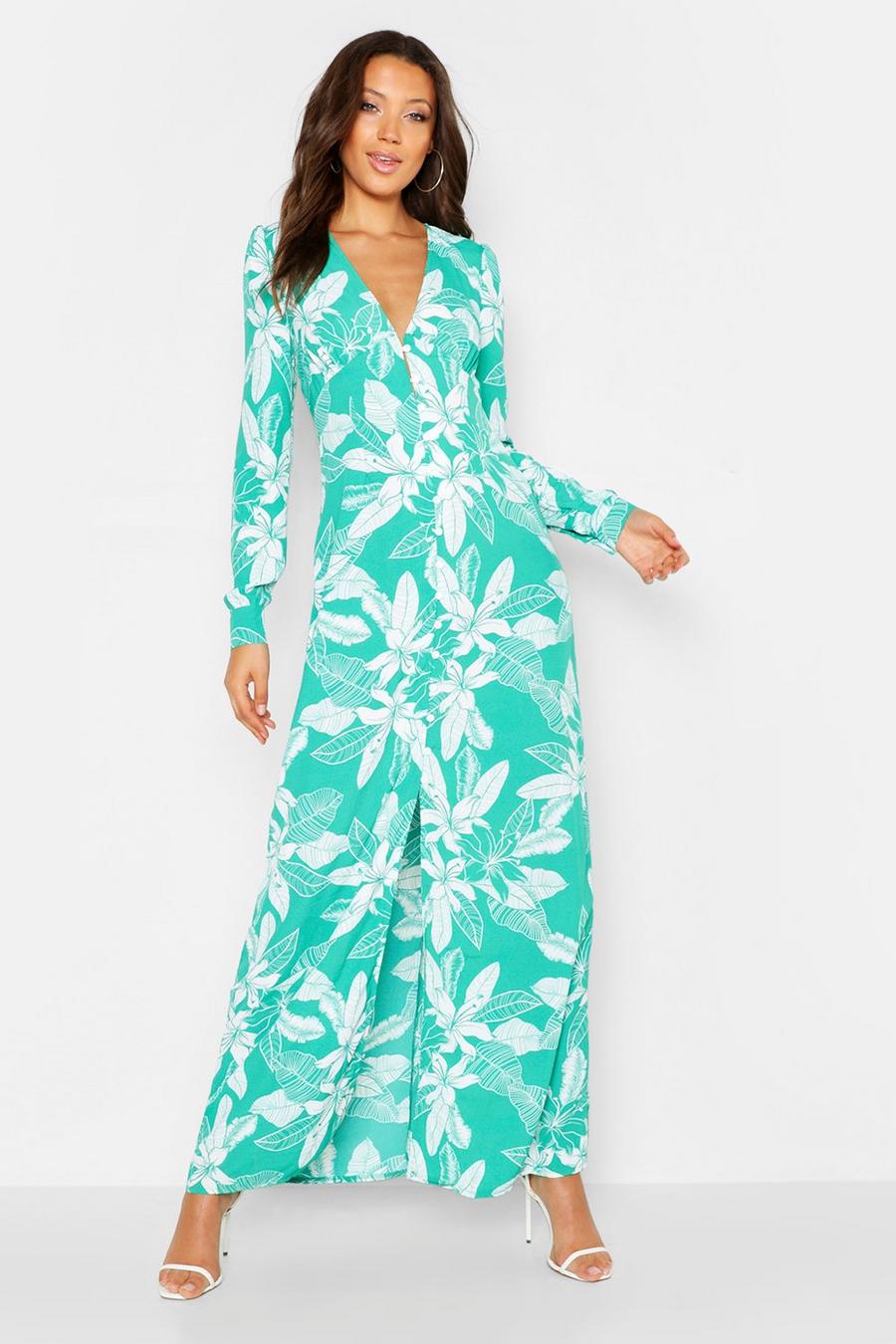 Tall Leaf Print Button Through Maxi Dress image number 1