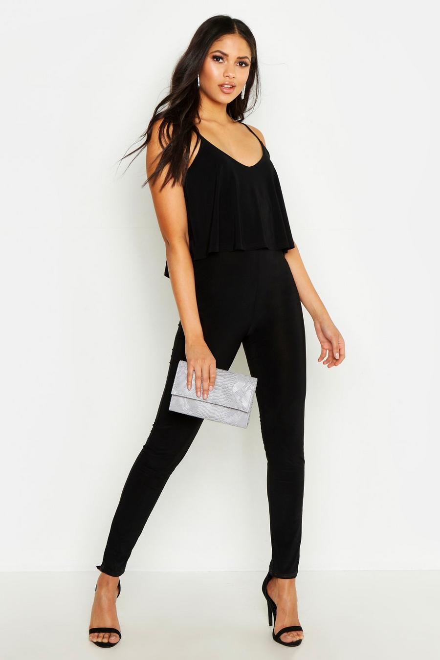 Black Tall Strappy Frill Overlay Jumpsuit image number 1