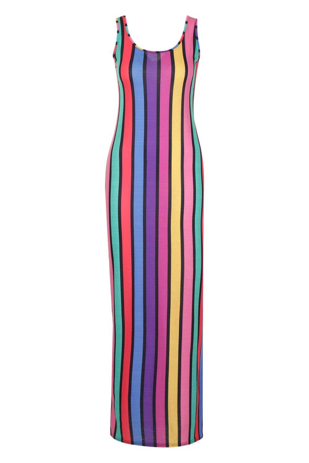 Rainbow striped maxi dress best sale