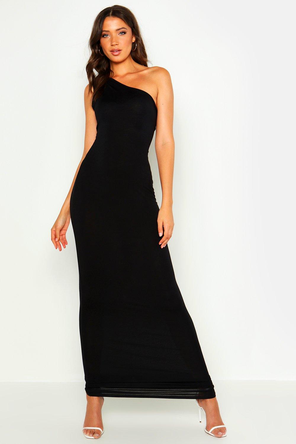 boohoo black one shoulder dress