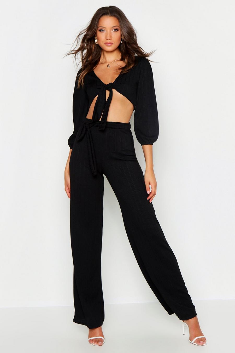 Tall Plaited Rib Belted Wide Leg Pants image number 1