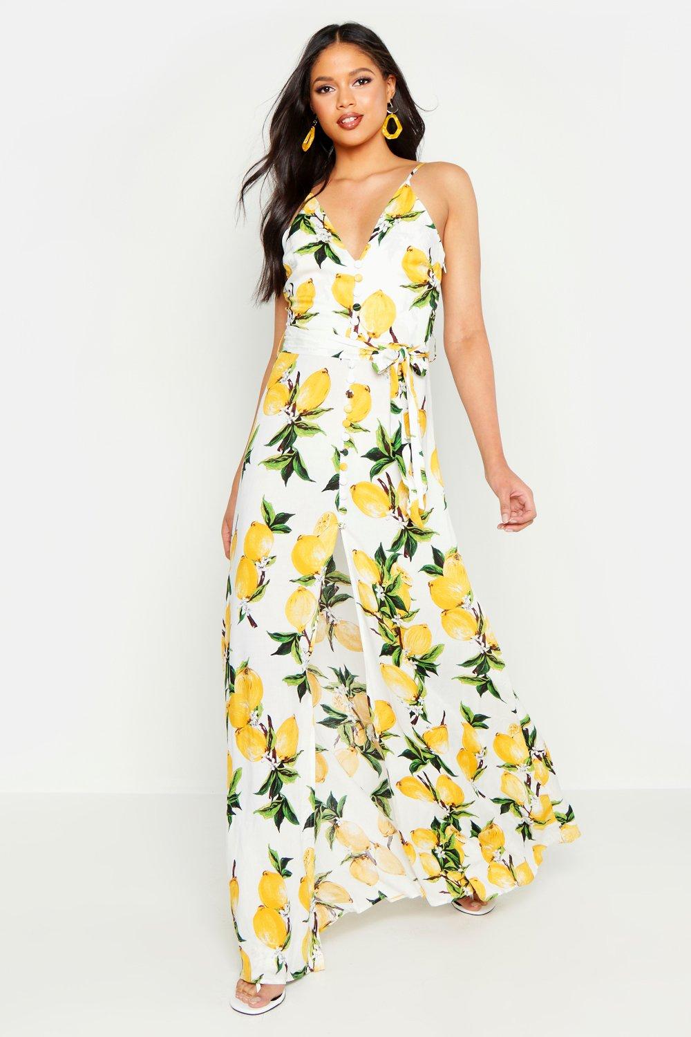 lemon print dress boohoo