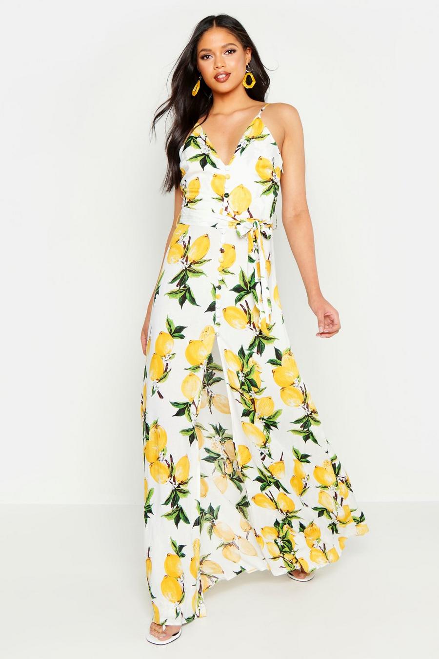 Tall Lemon Print Button Detail Maxi Dress image number 1