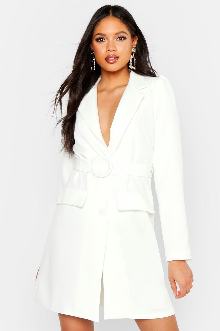 Tall Woven Self Belted Round Buckle Blazer Dress image number 1