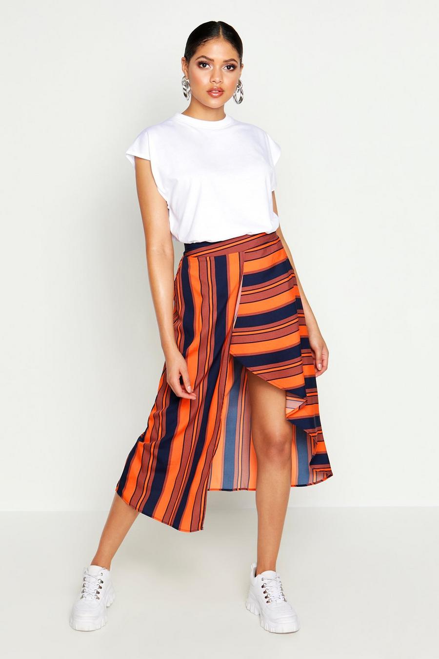 Tall Asymmetric Stripe Midi Skirt image number 1