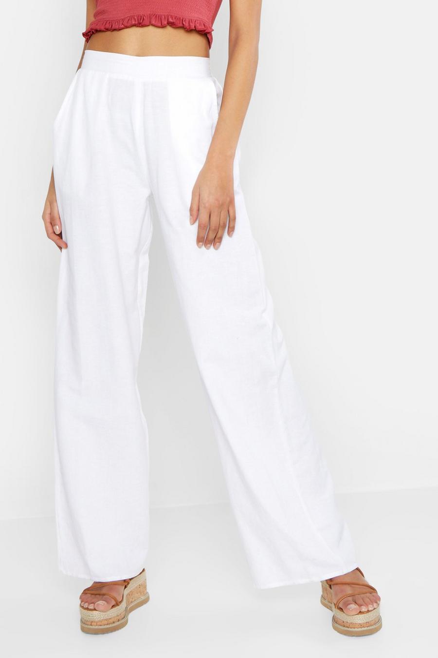 LTS Tall Women's White Linen Feel Wide Leg Trousers