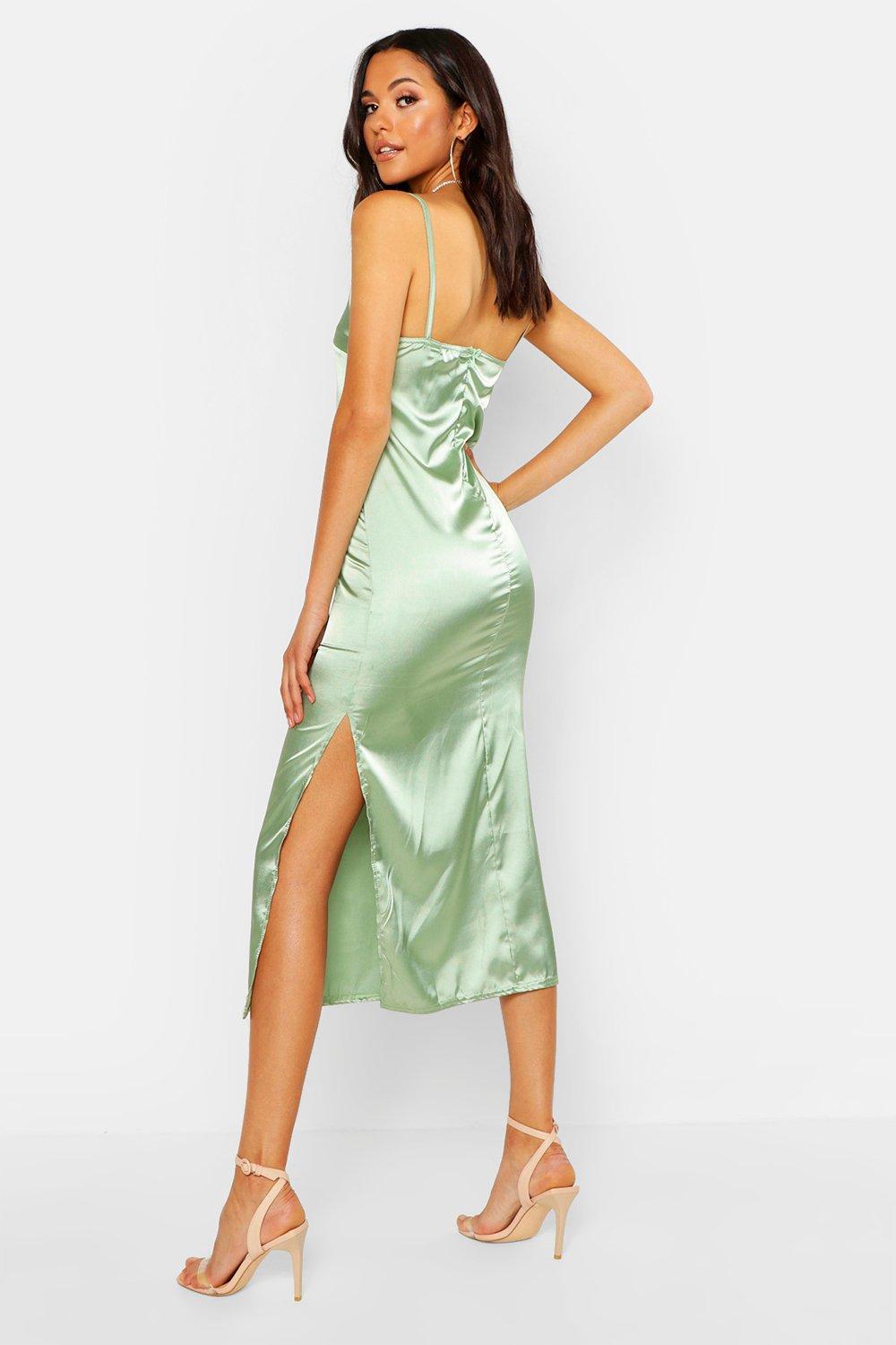 satin slip dress with slit