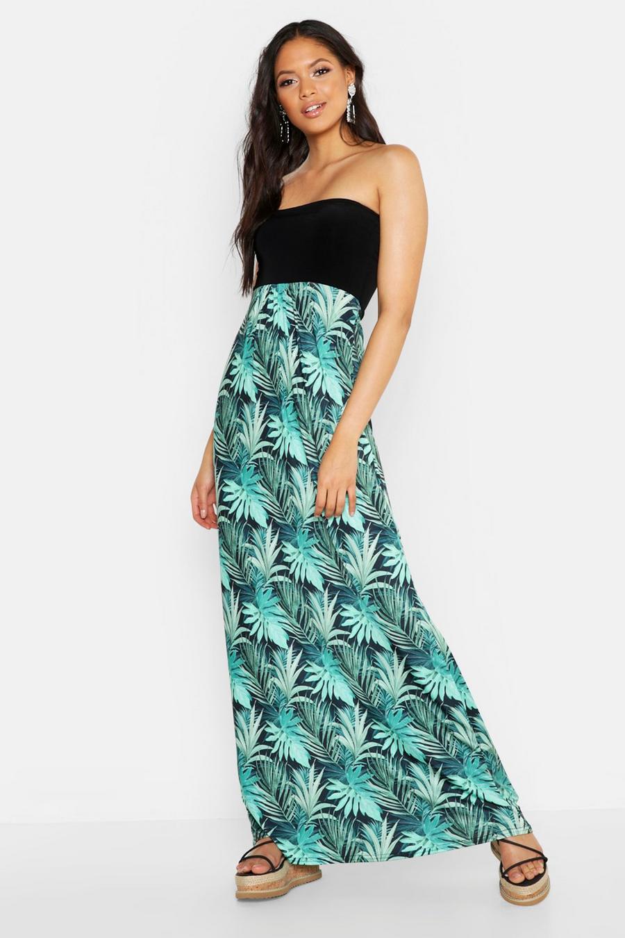 Green Tall Tropical Palm Print Maxi Dress image number 1