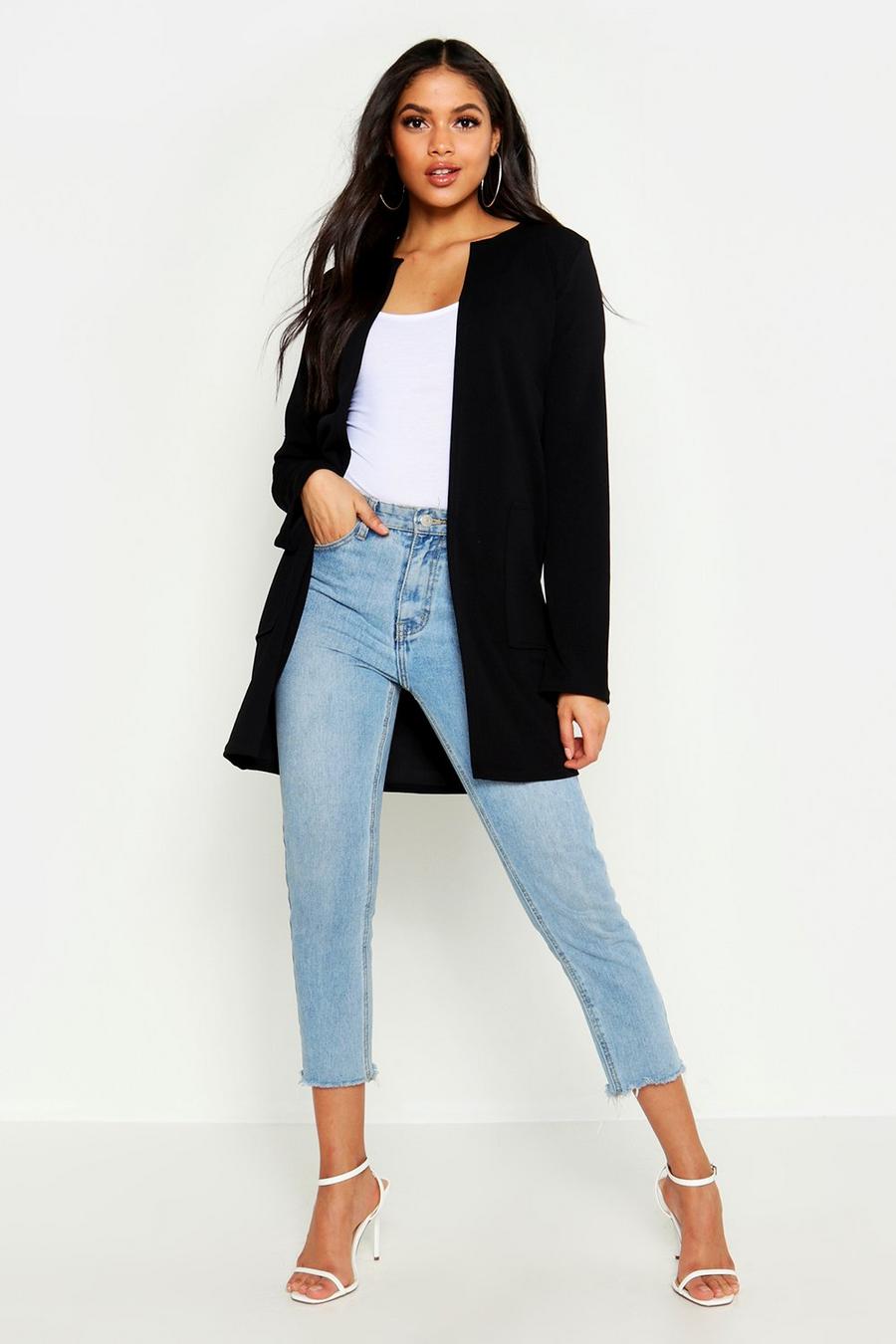 Black Tall Collarless Duster Jacket image number 1