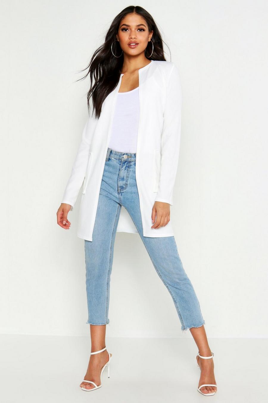 Ivory Tall Collarless Duster Jacket image number 1