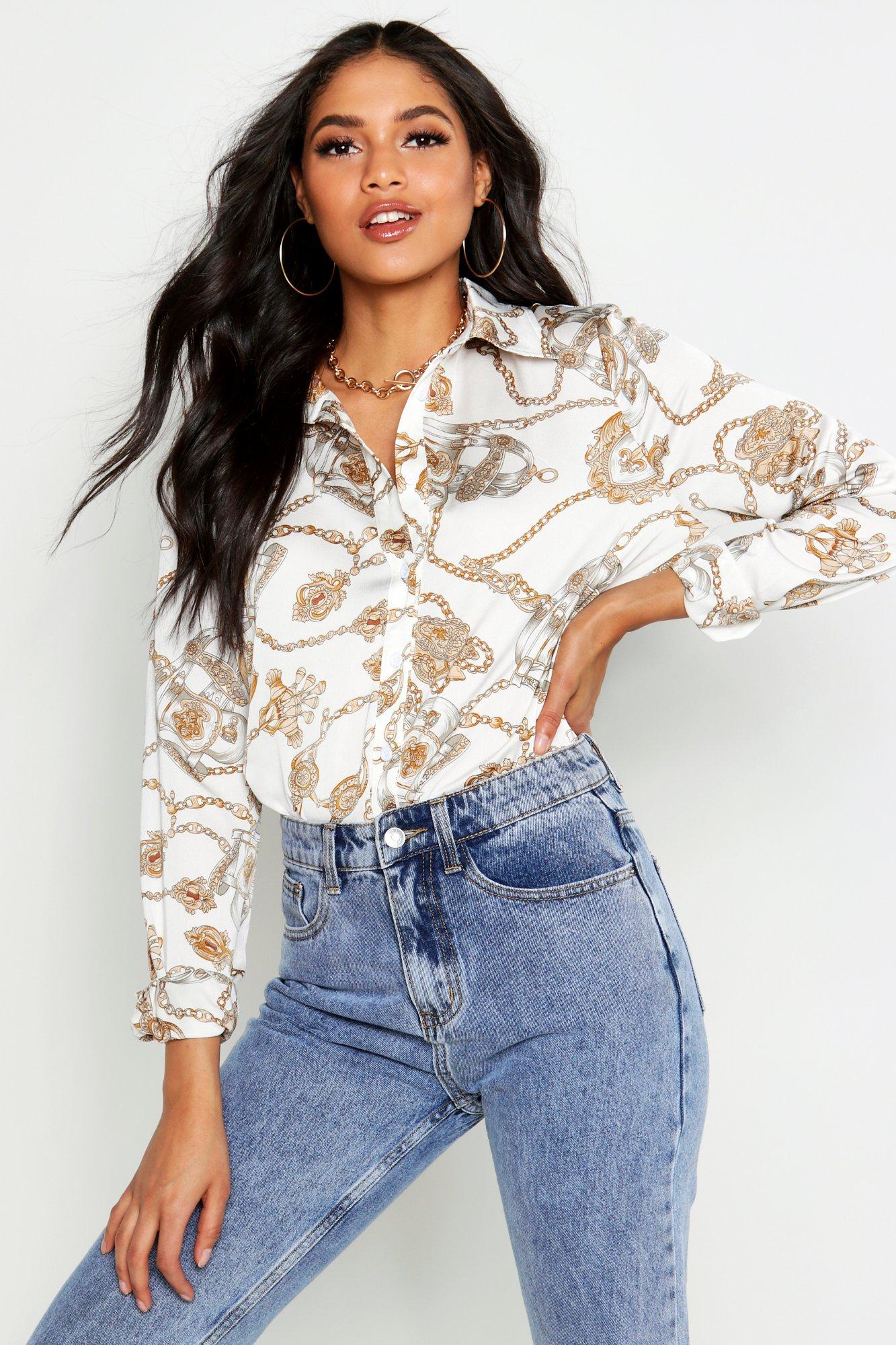 boohoo chain print shirt dress