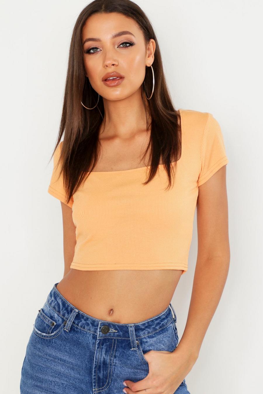 Tall Rib Square Neck Cap Sleeve Crop image number 1
