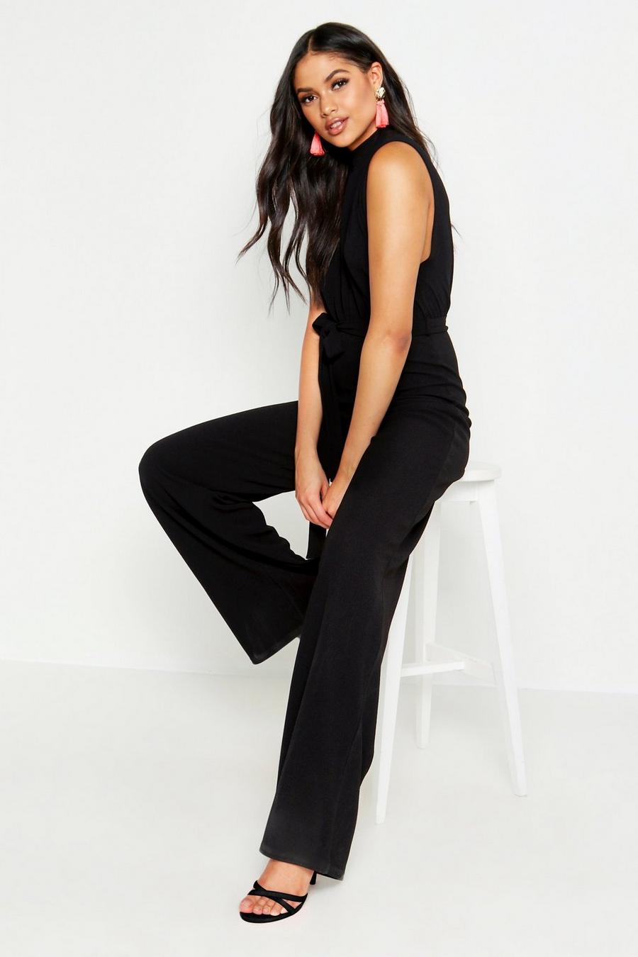 Black Tall High Neck Drop Arm Hole Jumpsuit image number 1