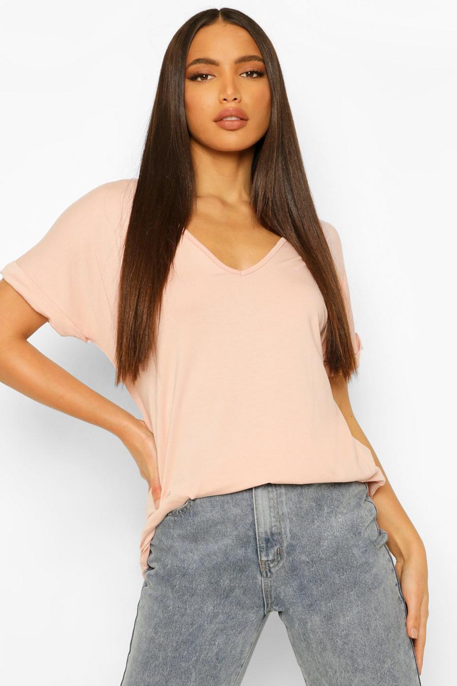 Tall T-shirt oversize con scollo a V, Blush image number 1