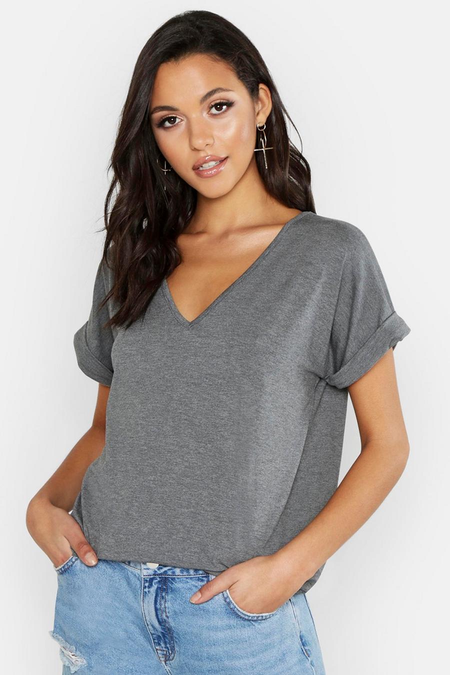 Grey Tall V-Neck Oversized T-Shirt image number 1