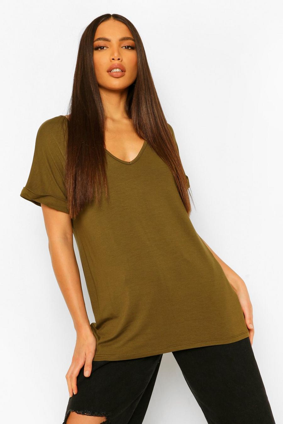 Tall - T-shirt oversize à col en V, Khaki image number 1