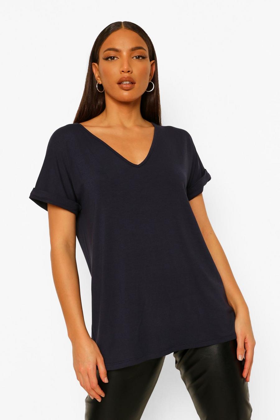 Camiseta Tall oversize con escote de pico, Azul marino image number 1