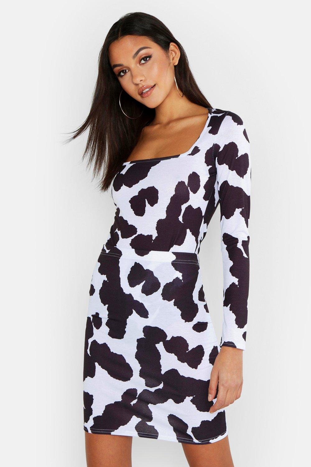 boohoo cow print skirt