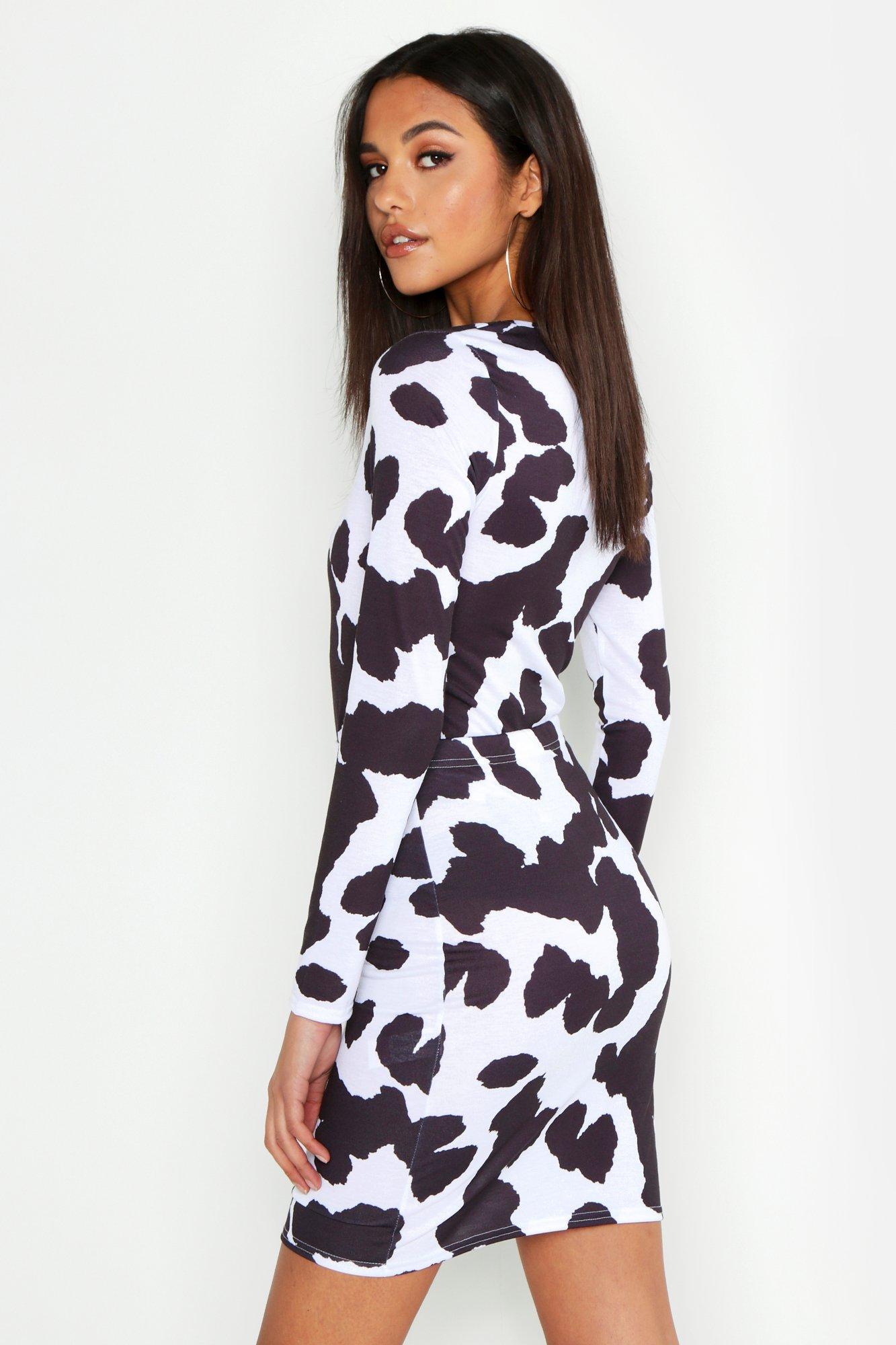 boohoo cow print skirt