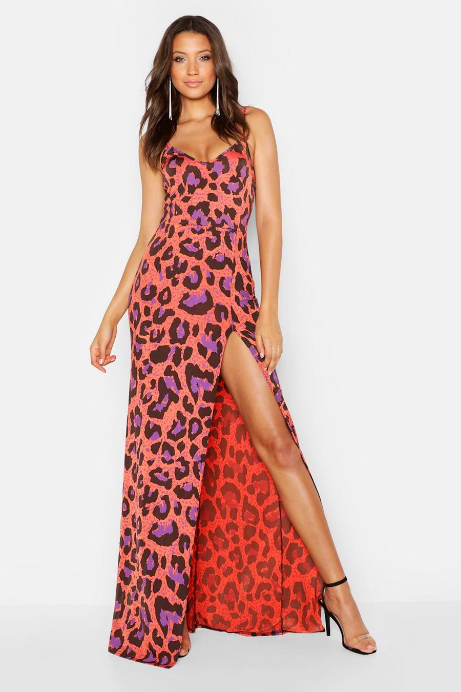 Vestido maxi con estampado de leopardo y abertura lateral Tall image number 1