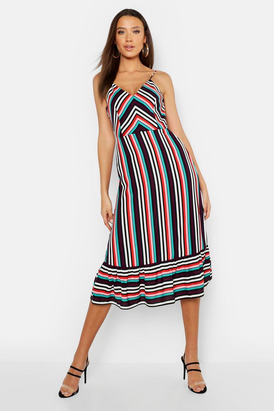 Tall Stripe Ruffle Hem Strappy Midi Dress image number 1