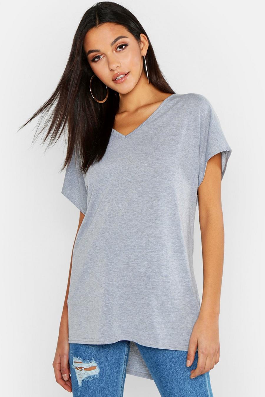 Grey Tall V-Neck Basic T-Shirt image number 1