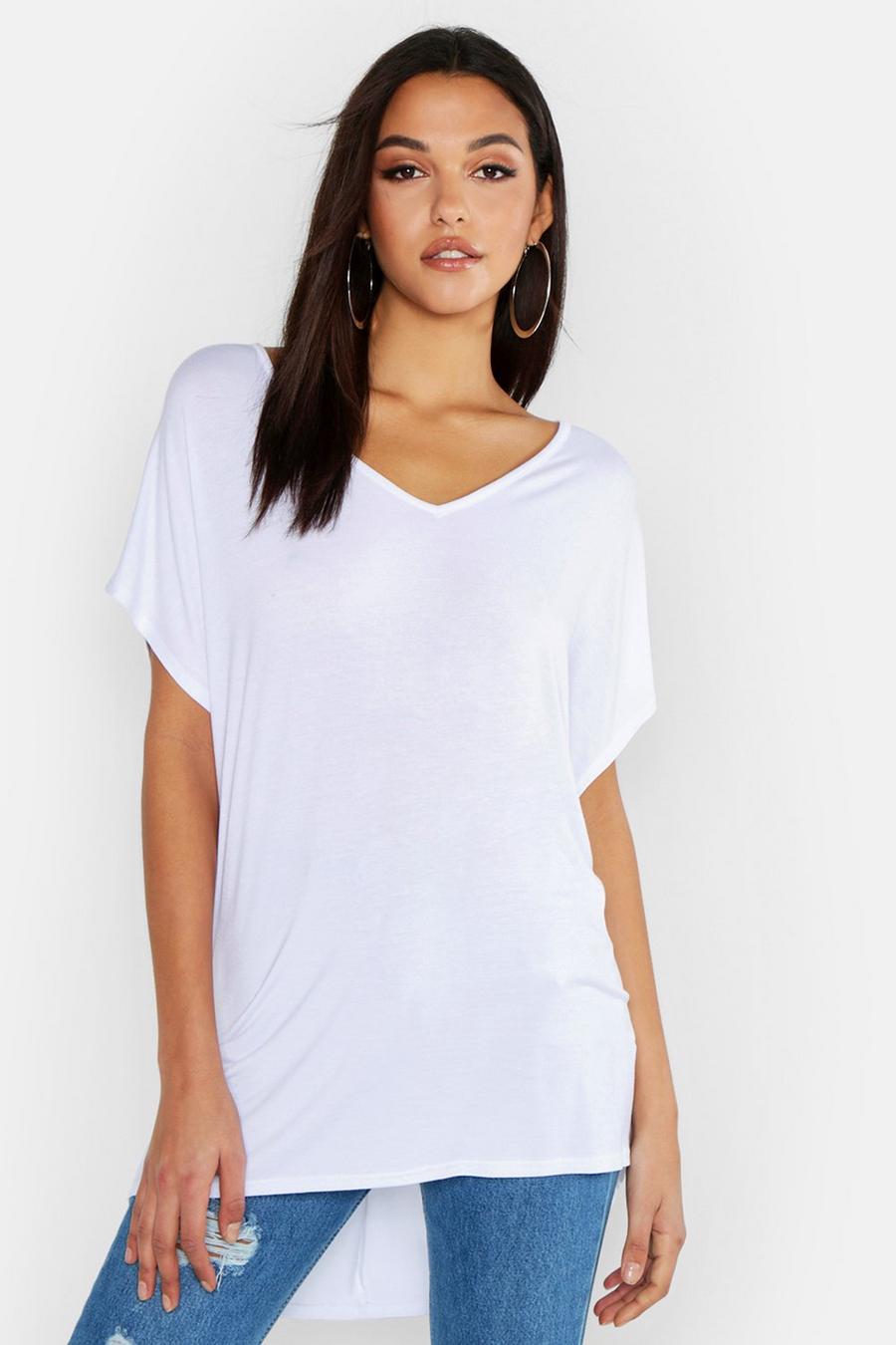 White Tall V-Neck Basic T-Shirt image number 1