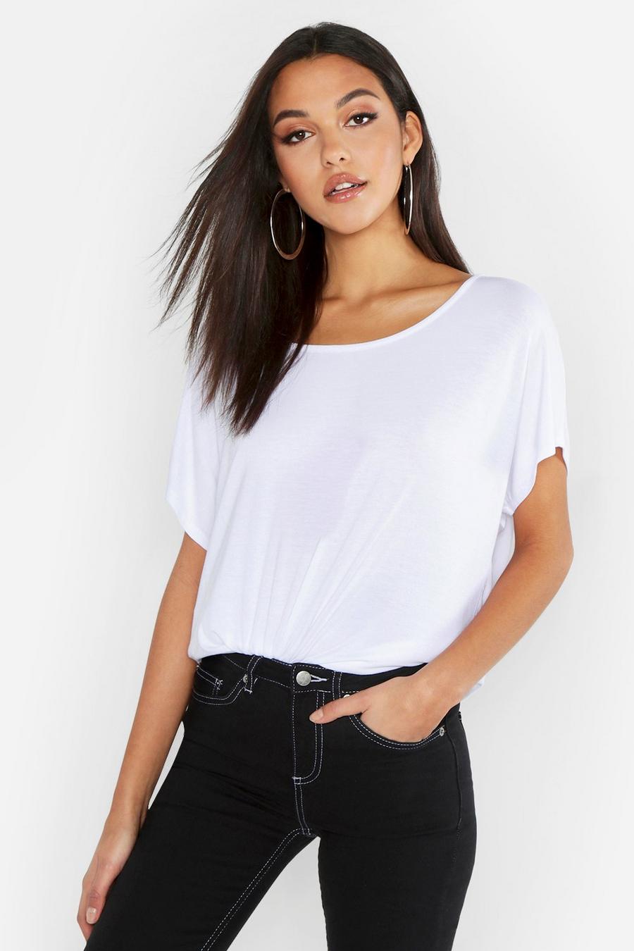 White Tall Scoop Neck Basic T-Shirt image number 1