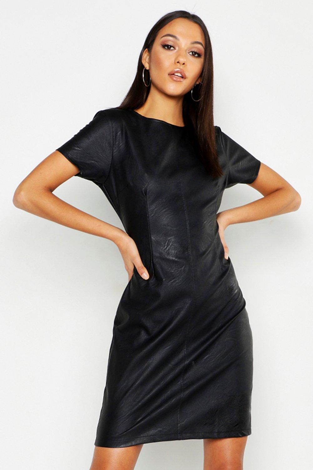 black leather shift dress