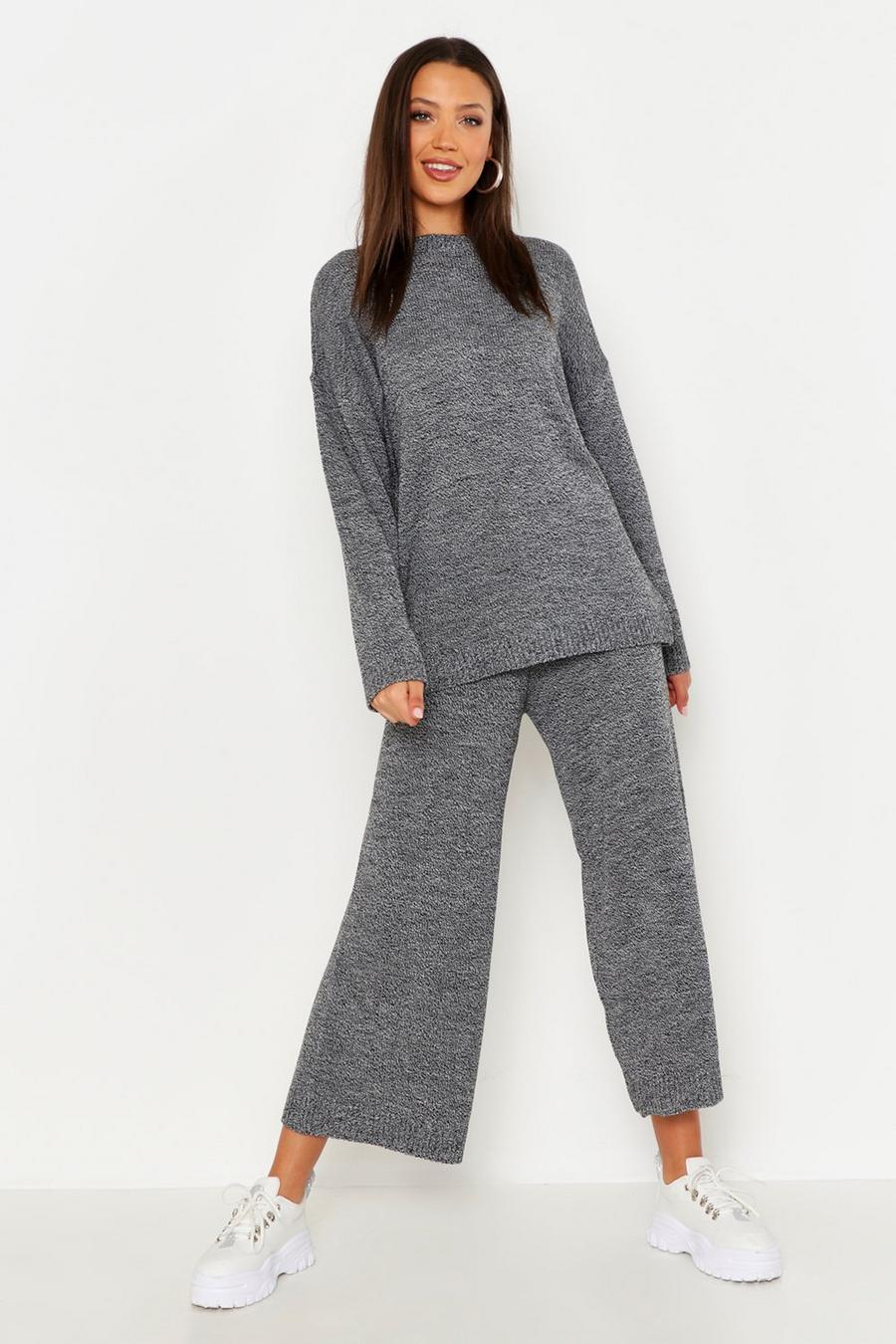 Black Tall Marl Knit Culotte Lounge Set