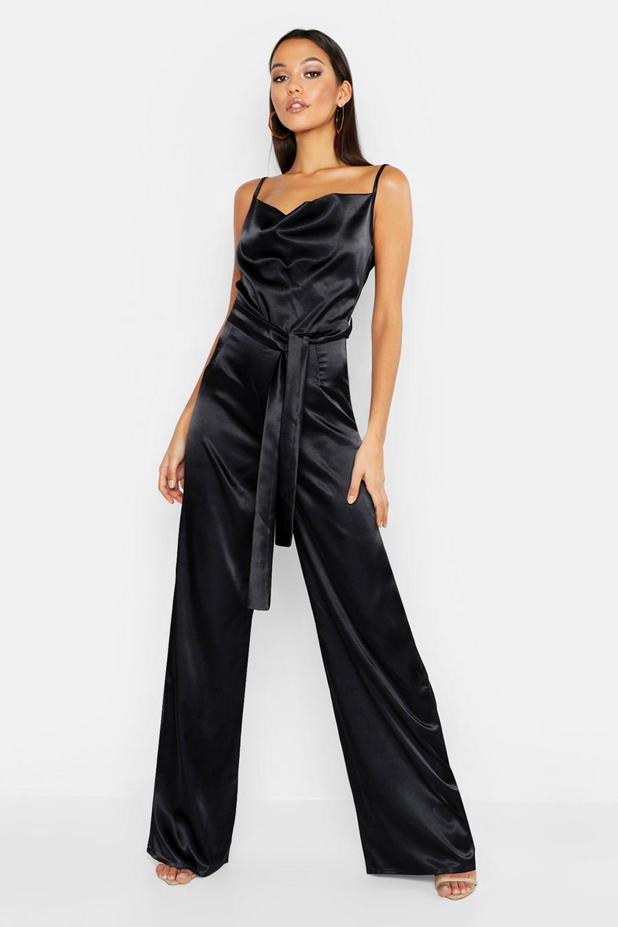 Tall Satin Wide Leg Cowl Neck Jumpsuit image number 1