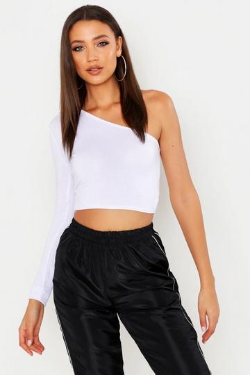 Tall One Shoulder Crop Top white
