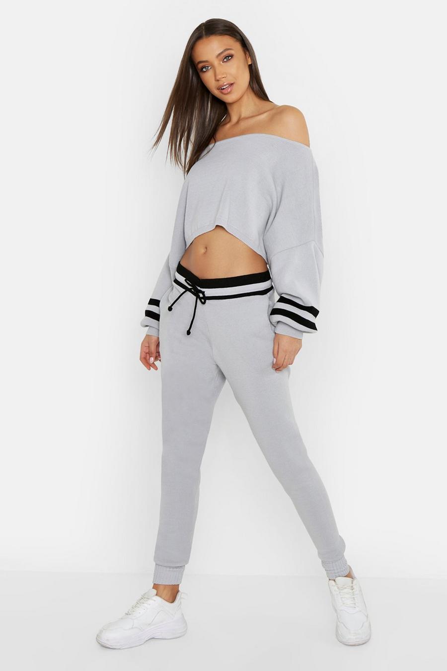 Tall Sports Stripe Crop Knitted Lounge Set image number 1