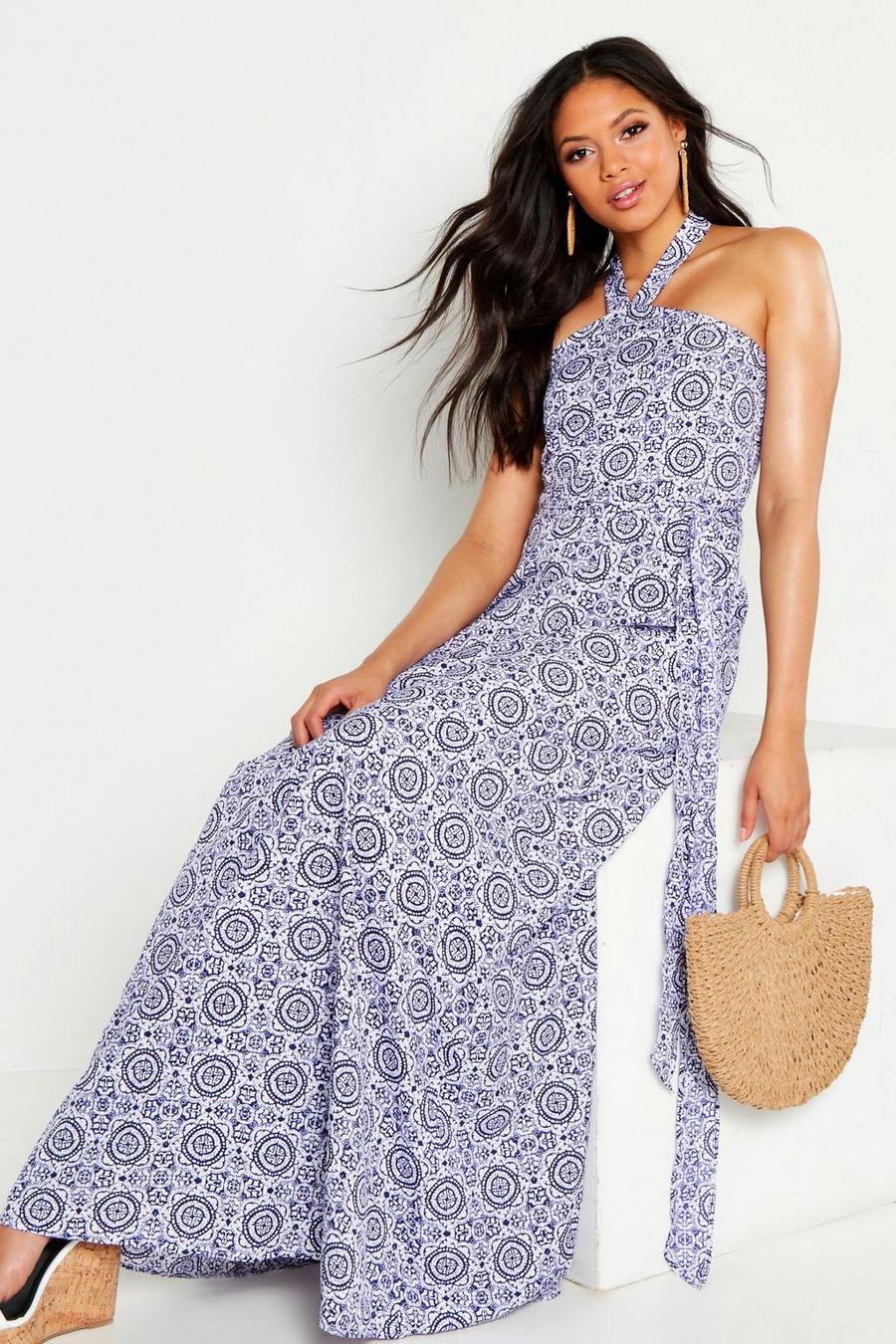 Tall Printed Halter Twist Belted Maxi Dress image number 1