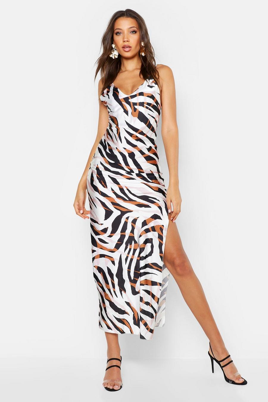 Tall Zebra Print Satin Slip Dress image number 1