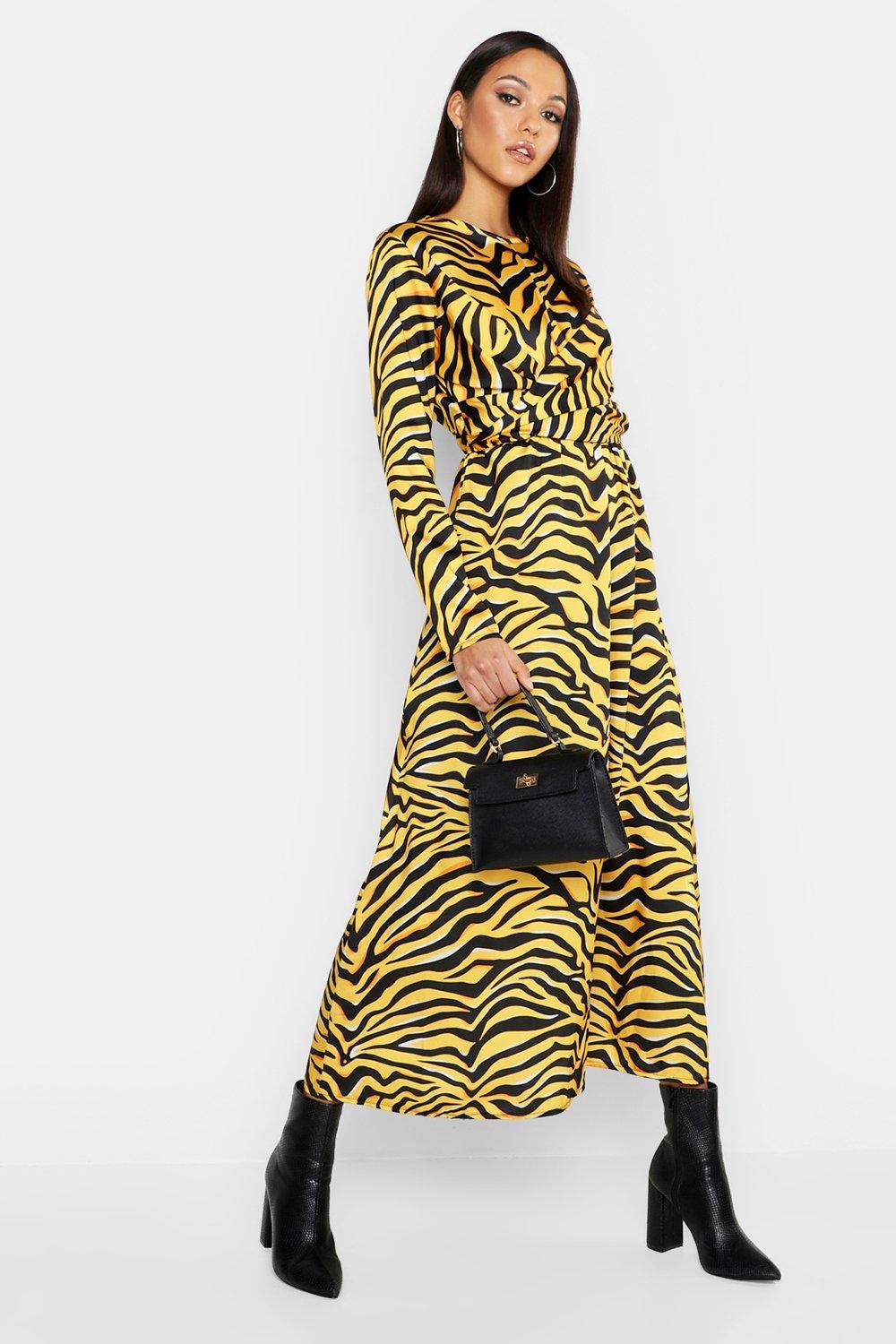Tall Tie Front Tiger Print Midi Dress 