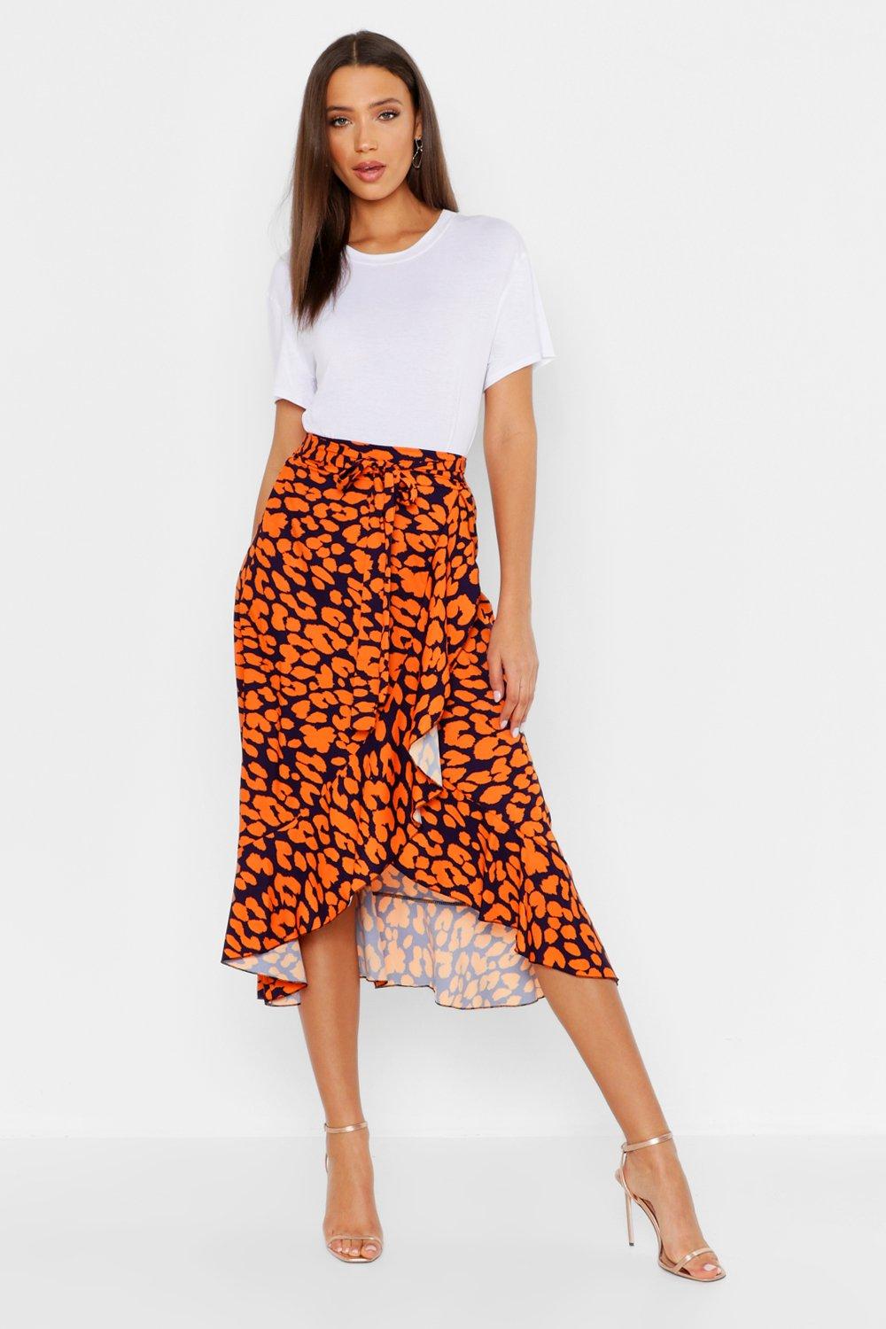 boohoo leopard print midi skirt