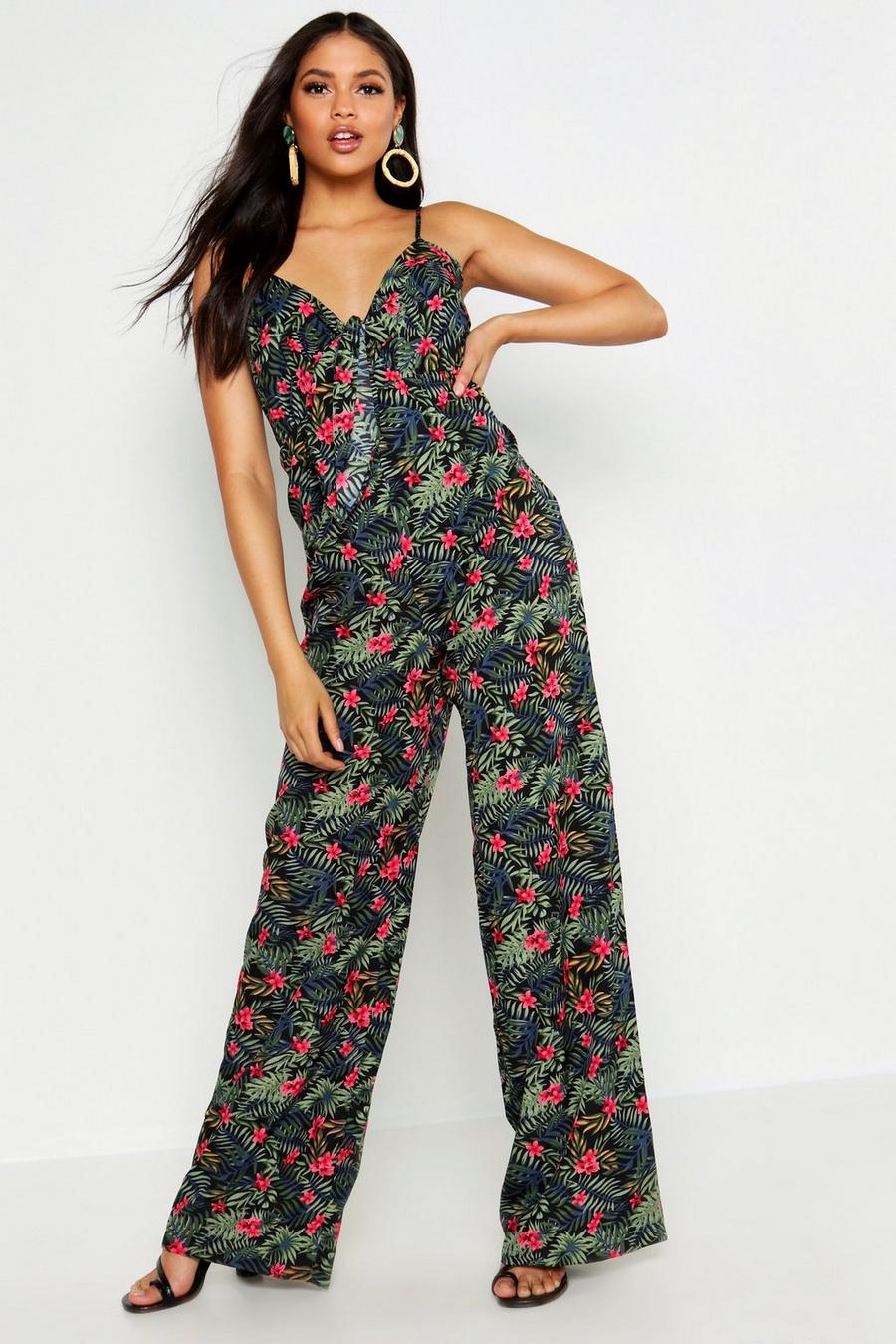 Tall Knot Front Tropical Print Jumpsuit image number 1