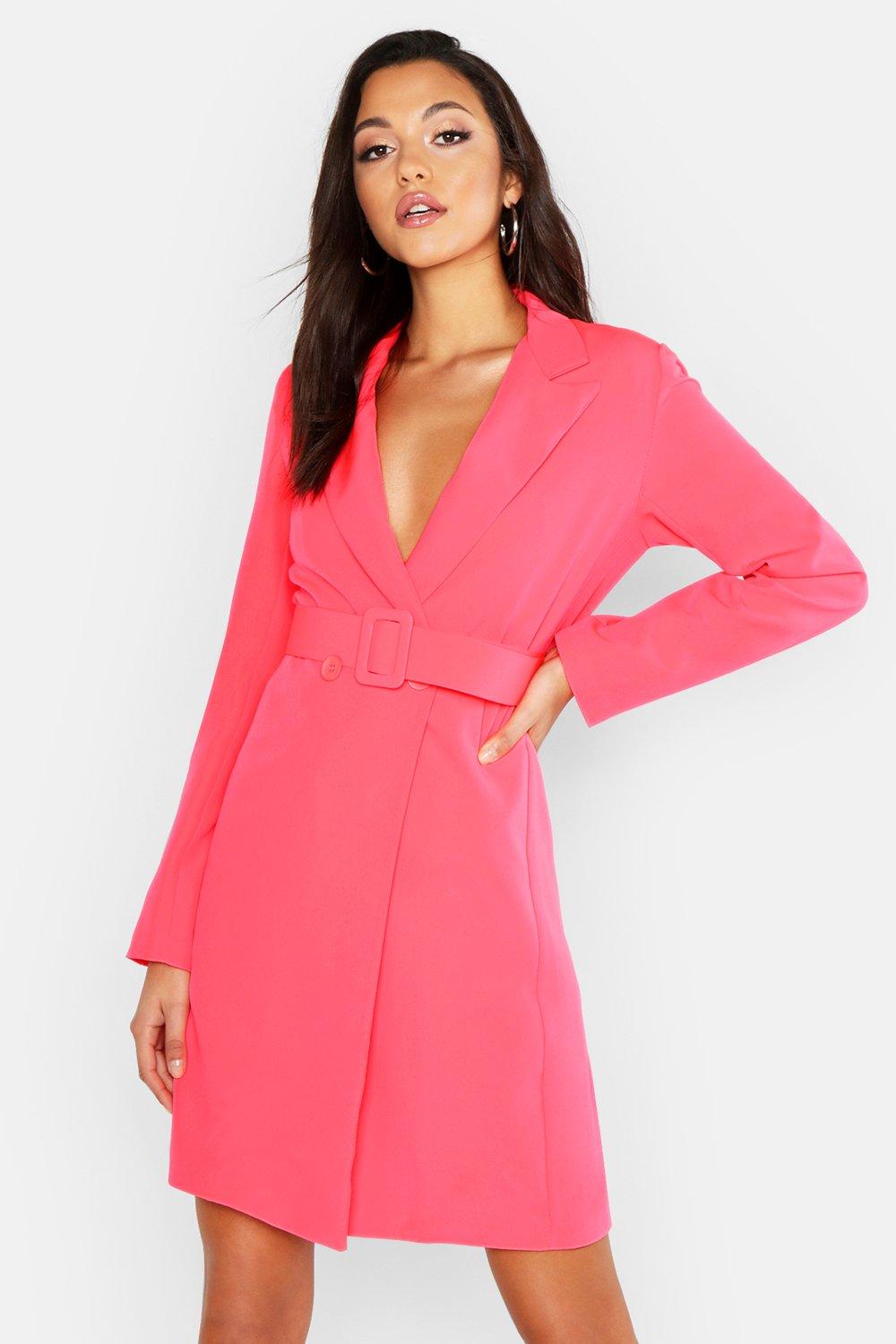neon pink blazer dress