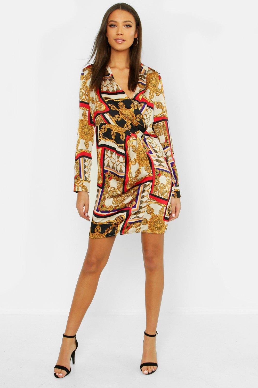 boohoo scarf print dress